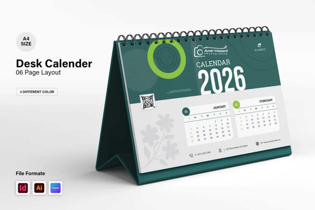 دانلود قالب تقویم شرکتی 2026 فتوشاپ